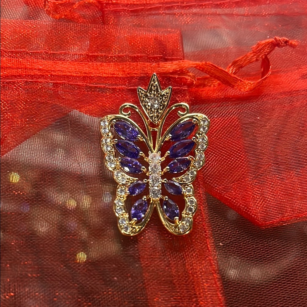 Butterfly Gold and Blue Brooch